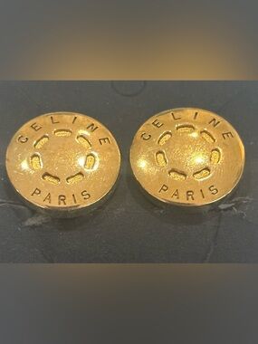 Celine Gold Logo Button Set earrings